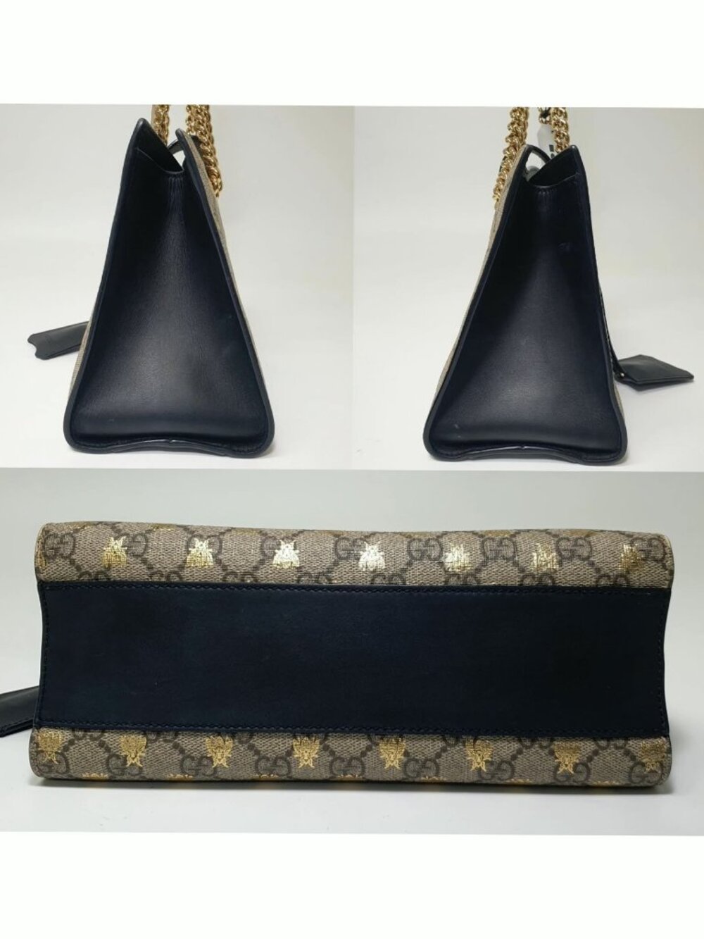 Authentic Gucci Padlock Bee GG Supreme Chain Shoulder Bag Beige Black Gold - Picture 4 of 12